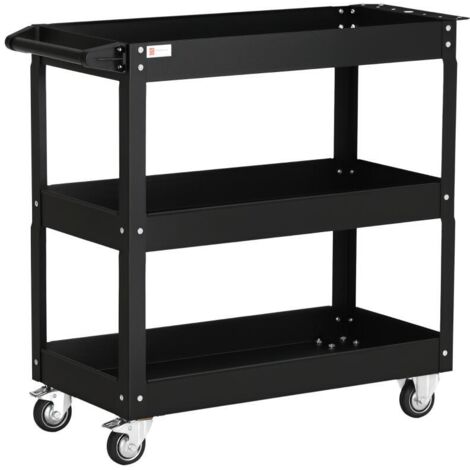 Chariot desserte d'atelier acier 3 plateaux sur roulettes avec poignée charge max. 150 kg 83 x 35,3 x 76 cm acier noir