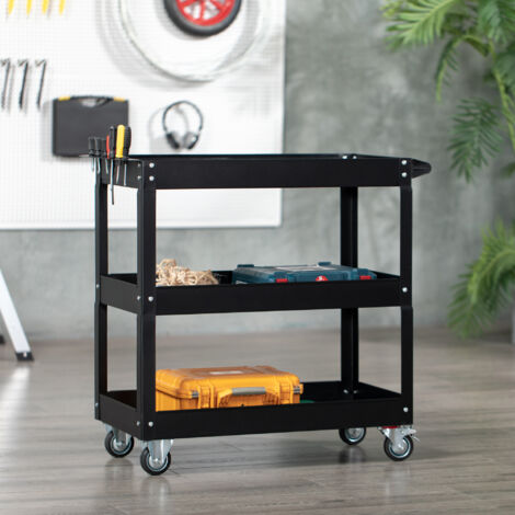 Chariot desserte d'atelier acier 3 plateaux sur roulettes avec poignée charge max. 150 kg 83 x 35.3 x 76 cm acier noir