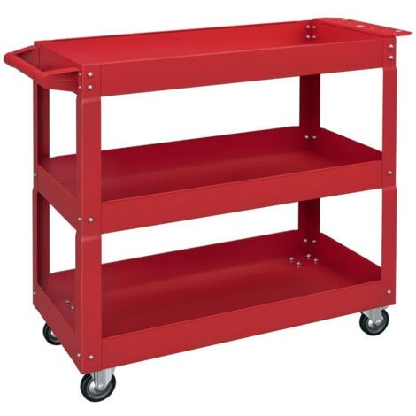 Chariot desserte d'atelier acier 3 plateaux sur roulettes avec poignée charge max. 150 kg 83 x 35,3 x 76 cm acier rouge