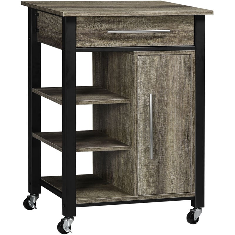 HOMCOM Chariot desserte de cuisine à roulettes avec tiroir - dim. 60 x 50 x 84,5 cm - noir et imitation bois