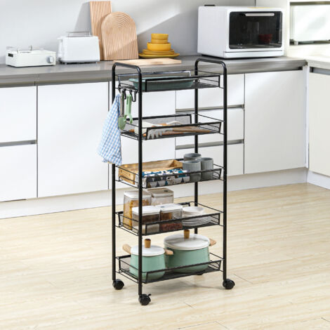 Chariot desserte de rangement à roulettes avec 5 paniers amovibles en acier. dim. 45L x 26.5l x 106H cm