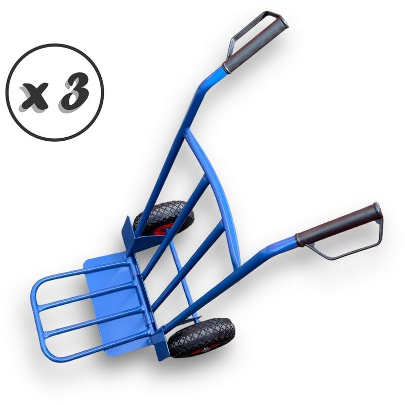 Chariot diable bleu Charge 180 kg Plateau pivotant repliable - Quantité x 3 - Chariot 180 kg - Bleu