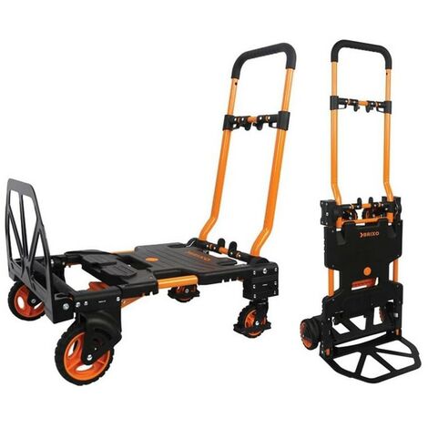 Brixo – Chariot diable pliable 136 kg – 2 en 1 avec 2 roues et 4 roues – Acier et aluminium – Dimensions repliées 38 x 11 x h64 cm