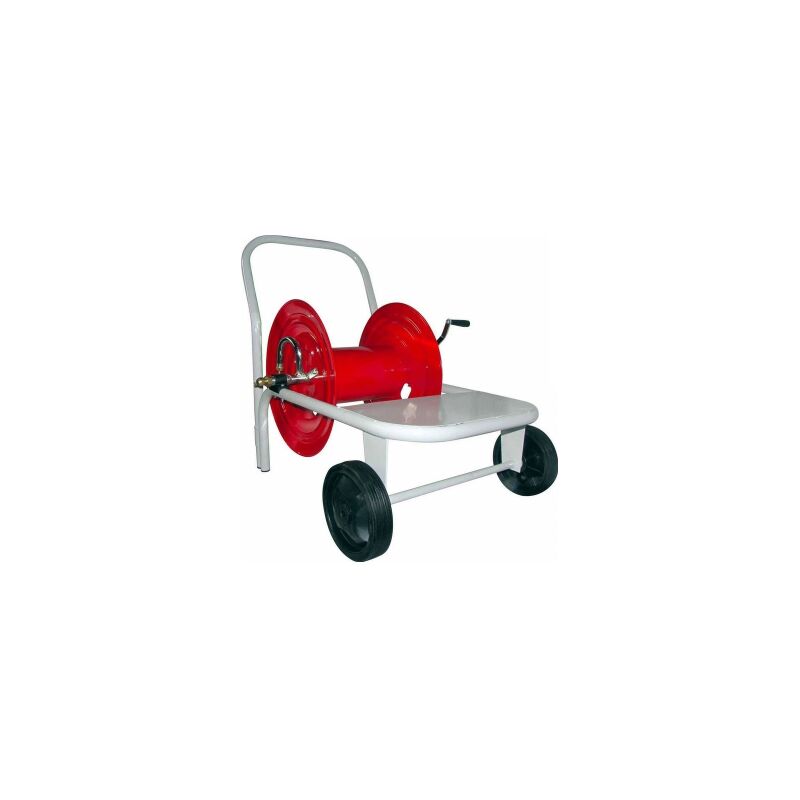 Chariot de'vidoir en acier galvanise' sur roues nylon pour 100 me'tres de tuyau