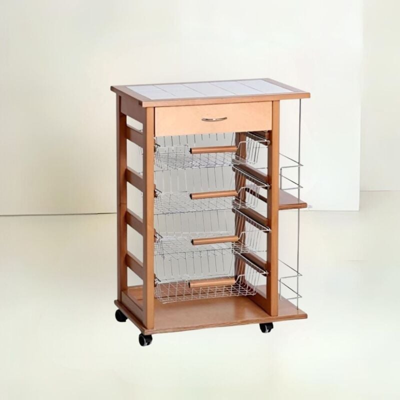 Chariot en chêne avec tiroir 85x59x39 cm