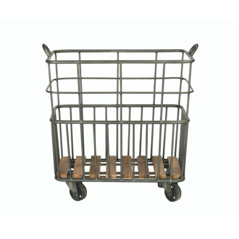 Chariot en métal à roulettes à bûche - Signature - Gris anthracite