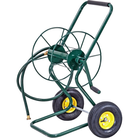 Chariot Enrouleur Tuyau Jardin 2 Roues Pneumatiques 61M Tuyau 1,9 CM Vert CW21915