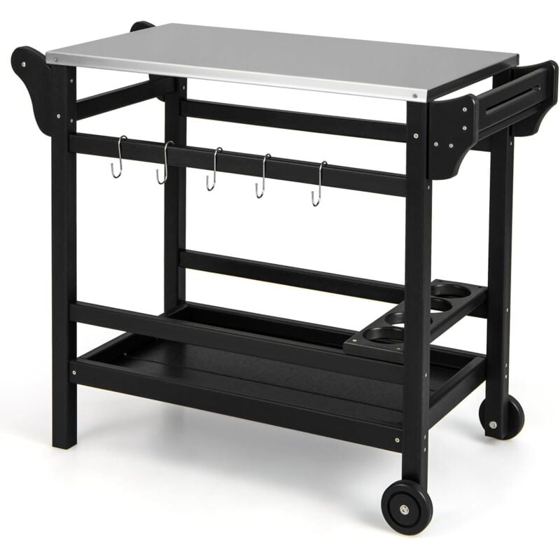 Goplus - Chariot Extérieur pour Barbecue Desserte Plancha - Comptoir Acier Inoxydable, Poignée, Charge 115+35KG, 105x54x85 cm