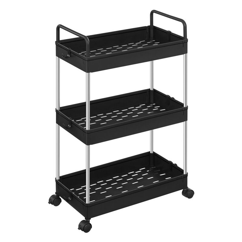 Songmics - Chariot de Rangement 3 Niveaux, Organisateur de Salle de Bain, Gain de Place, avec Poignées, 23,6 x 42 x 67,6 cm, Noir