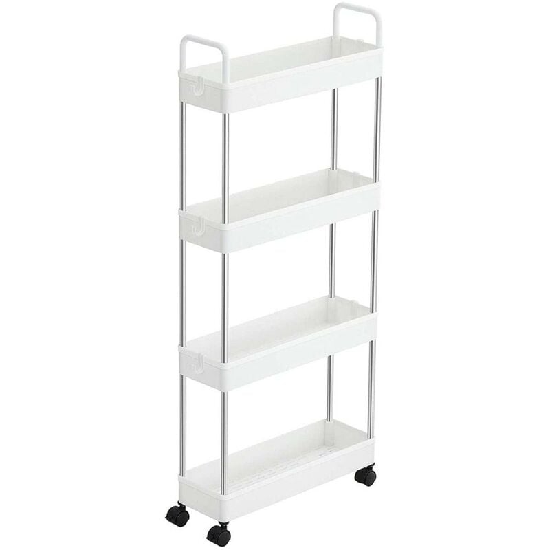 Helloshop26 - Chariot fin étagère de cuisine à 4 niveaux chariot de salle de bain pour petit espace avec roulettes et poignées 40 x 13 x 93 cm blanc