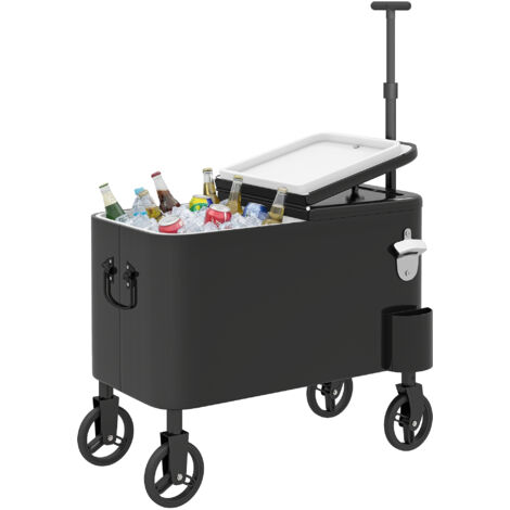 Chariot frigo 56 L, roues, poignée réglable, ouvre-bouteille, collecteur étage, vidange, 75x35x120 cm, noir