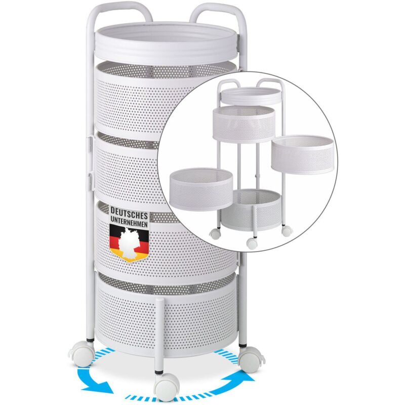 Chariot Henry Étagère de cuisine en acier blanc 5 étagères avec paniers rabattables