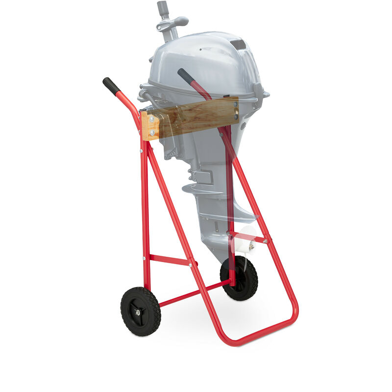 Chariot hors-bord, stockage & transport, moteur jusqu'à 100 kg, support acier, rouge - Relaxdays