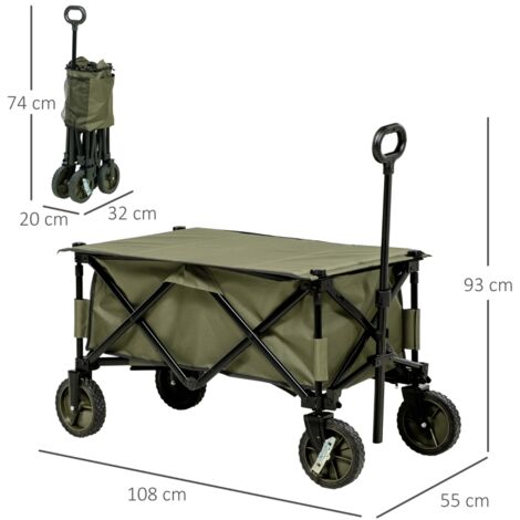 Chariot jardin 4 roues pliable bâche amovible, poignée inclinable 5 poches rangement