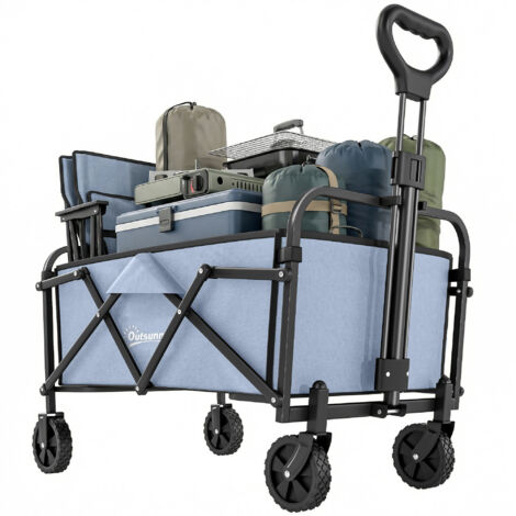Chariot jardin charrette transport pliable tout-terrain 66 L charge 68 kg poignée réglable 81x45x89 cm gris