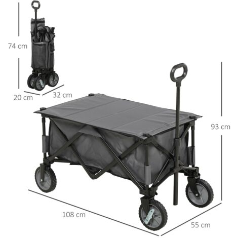 Chariot jardin pliable bâche amovible poignée télescopique, 5 sacs rangement 108x55x93cm gris foncé