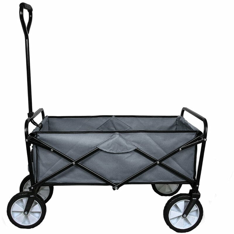 Monster-shop - Chariot de Jardin à 4 Roues Gris Pliable Brouette Utilité Chariot de Transport Jardin - 98 x 53 x 116 cm - Capacité 70 kg