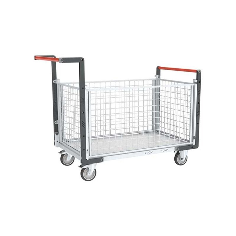 Chariot modulaire grillagé 4 côtés - 2 dossiers et 2 ridelles - Plateau 815x455mm - Charge max 250kg - 806724145