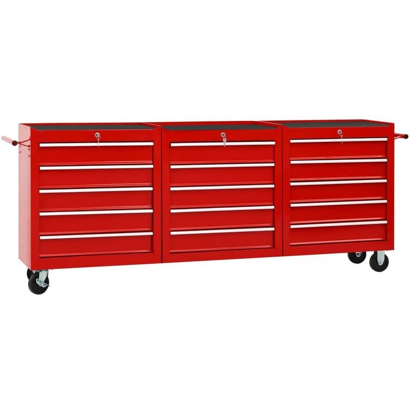 Helloshop26 - Chariot à outils avec 15 tiroirs boîte à outils armoire à outils chariot de garage rangement d'outils servante d'atelier acier rouge