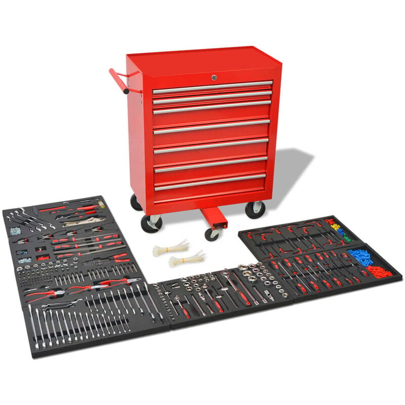 Maisonchic - Chariot à outils pour atelier Servante d'atelier Chariot d'atelier avec 1125 outils Acier Rouge 60580