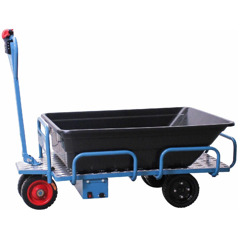 Torros - Chariot éléctrique à ridelles amovibles plateau alu 400kg 1210x850mm + benne plastique 300L - batterie 36V / 12Ah EP400LB