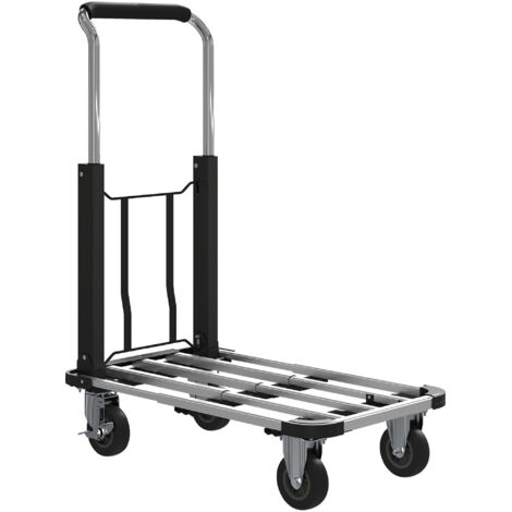 Chariot pliable 150 kg, surface extensible, poignée réglable, idéal cartons, acier noir, transport lourd