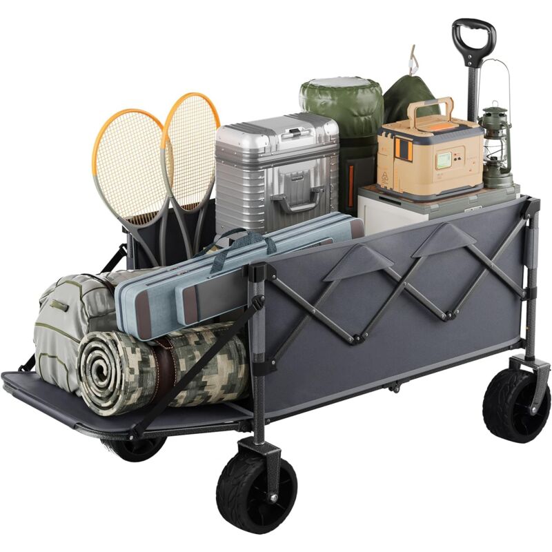 Chariot Pliable à roulettes Woltu Chariot de transport Pliable, avec Porte Arrière, pour Tout Terrain, 200L, Charge de 150 kg, Gris