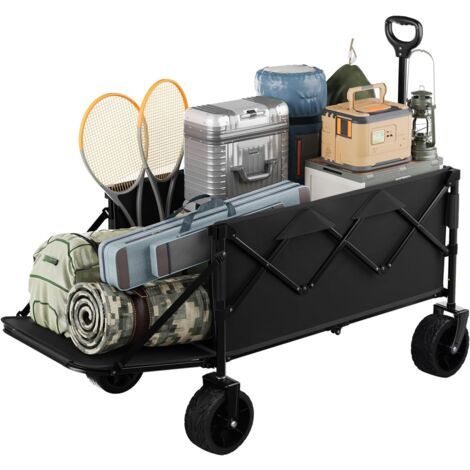 Chariot Pliable à roulettes WOLTU, Chariot de transport Pliable, avec Porte Arrière, pour Tout Terrain, 200L, Charge de 150 kg, Noir