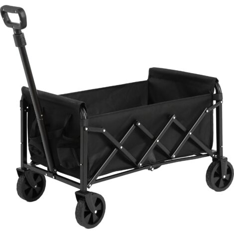 Chariot Pliable avec Roues Amovibles et Poignée Télescopique, Pliage Rapide en Acier Noir 25.98'' × 16.14'' × 17.52''