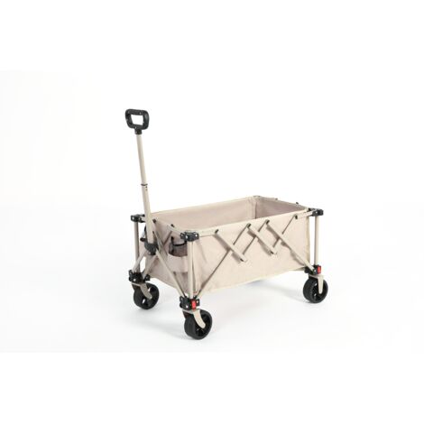 Chariot Pliable avec Roues Tout-Terrain - Poignée Réglable, Robust pour Jardin, Camping et Courses - Beige