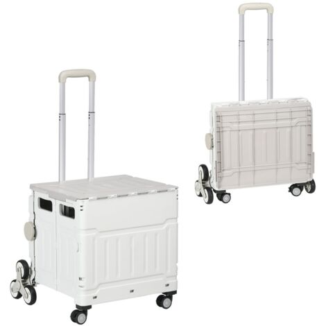 Chariot Pliable Blanc 52x48x100cm - Poignée Réglable, Monte-escalier 80kg - Idéal Courses, Voyages - Avec Couvercle