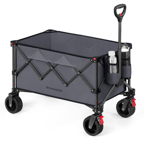 Chariot Pliable, Capacité de 150 L, Supporte Jusqu’à 150 kg, avec Poignée, 4 Roues Amovibles, Chariot de Jardin, Économie d’Espace, pour Extérieur, Plage, Camping, Gris Ardoise