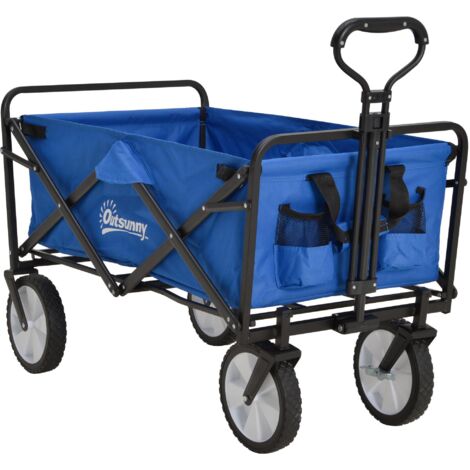 Chariot pliable, chariot de jardin pivotant à 360°, chariot de transport, chariot de plage, structure en acier, toile Oxford, 93 x 49 x 75-100 cm