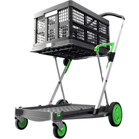 Chariot pliable CLAX avec caisse pliable 46L – Charge utile 60 kg – Dimensions 1020 x 550 x 910 mm – 4 roues caoutchouc non tachant – Protaurus