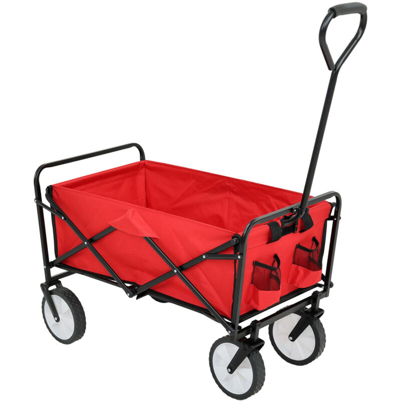Chariot pliable de plage avec roues en plastique et charge maximale de 120 kg en rouge