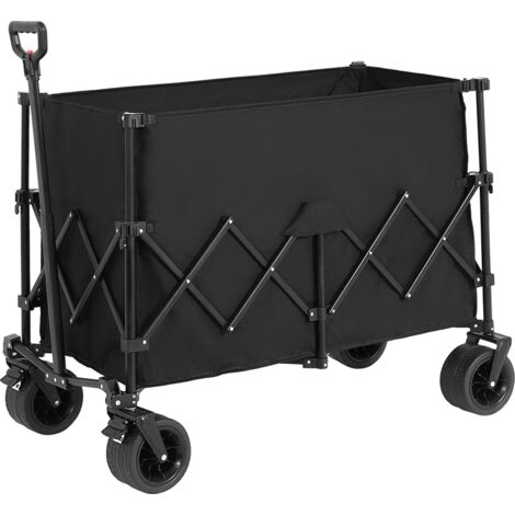 Chariot pliable extérieur 300L avec roues de jardin poignée réglable tout terrain pour le camping la pêche etc. Noir