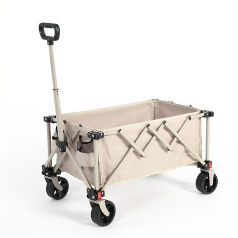 Chariot pliable extérieur 80L avec roues de jardin poignée réglable tout terrain pour le camping la pêche etc. beige