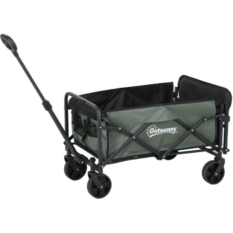 Chariot pliable vert 76x48x92cm avec poignée télescopique, ouverture arrière et roulettes