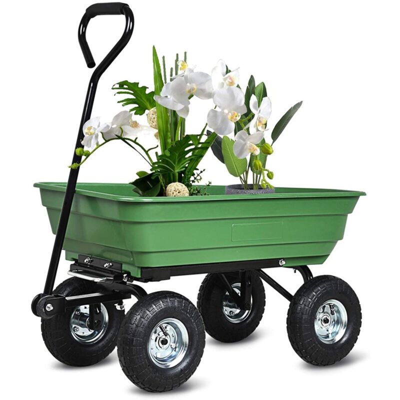 Chariot pliant chariot de jardin en poly avec cadre en acier et pneus pneumatiques de 10 pouces, capacité de 300 livres, vert - Green