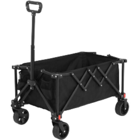 Chariot pliant, chariot pliant avec roues tout-terrain, chariot de jardin robuste avec poignée réglable, chariot utilitaire d'extérieur pour le camping, les courses, le sport et la pêche (noir)