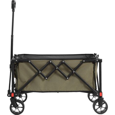 Chariot pliant, chariot pliant avec roues tout-terrain, chariot de jardin robuste avec poignée réglable, chariot utilitaire d'extérieur pour le camping, les courses, le sport et la pêche (vert armée)