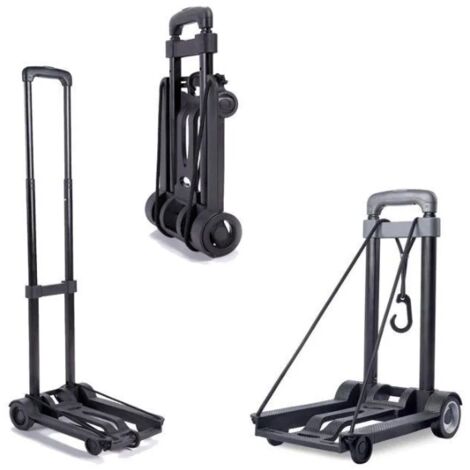 Chariot pliant ultra-léger avec poignée télescopique et 2 sangles élastiques, charge 40 kg, 45×25 cm