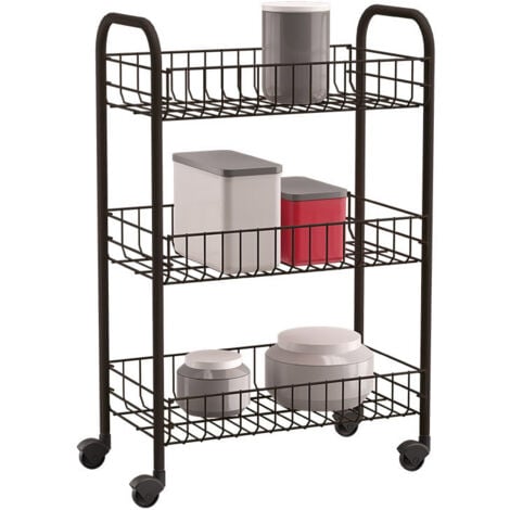 Chariot de Cuisine avec 3 Paniers Etagère Service Desserte Blanc/Noir Metaltex