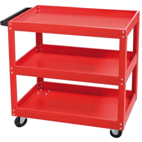 Chariot porte-outils Valex en métal avec 3 étagères, 2 roues pivotantes et 2 fixes, dimensions 77x35x76 cm