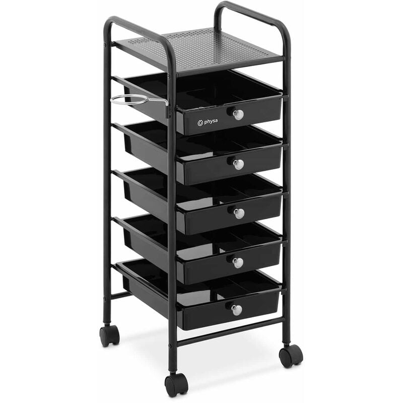 Chariot pour salon de coiffure coiffeuse esthétique (plateau : 330 x 320 mm, 5 tiroirs, capacité de charge : 10 kg)