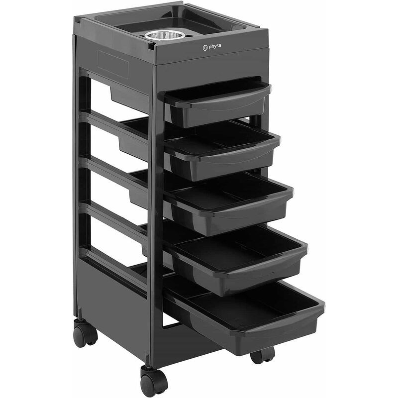 Chariot pour salon de coiffure coiffeuse esthétique (plateau : 495 x 284 mm, 5 tiroirs, capacité de charge : 10 kg)