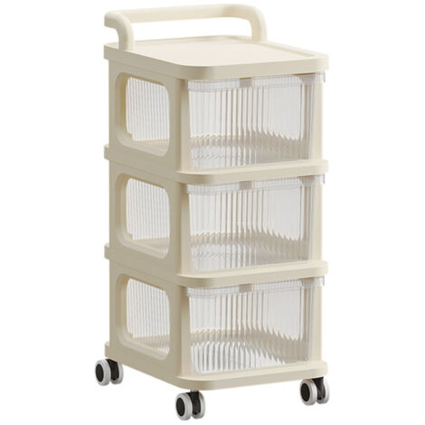 Chariot roulant 3 étages avec tiroir transparent - Meuble de rangement multifonction à roulettes pour cuisine, bureau ou chambre
