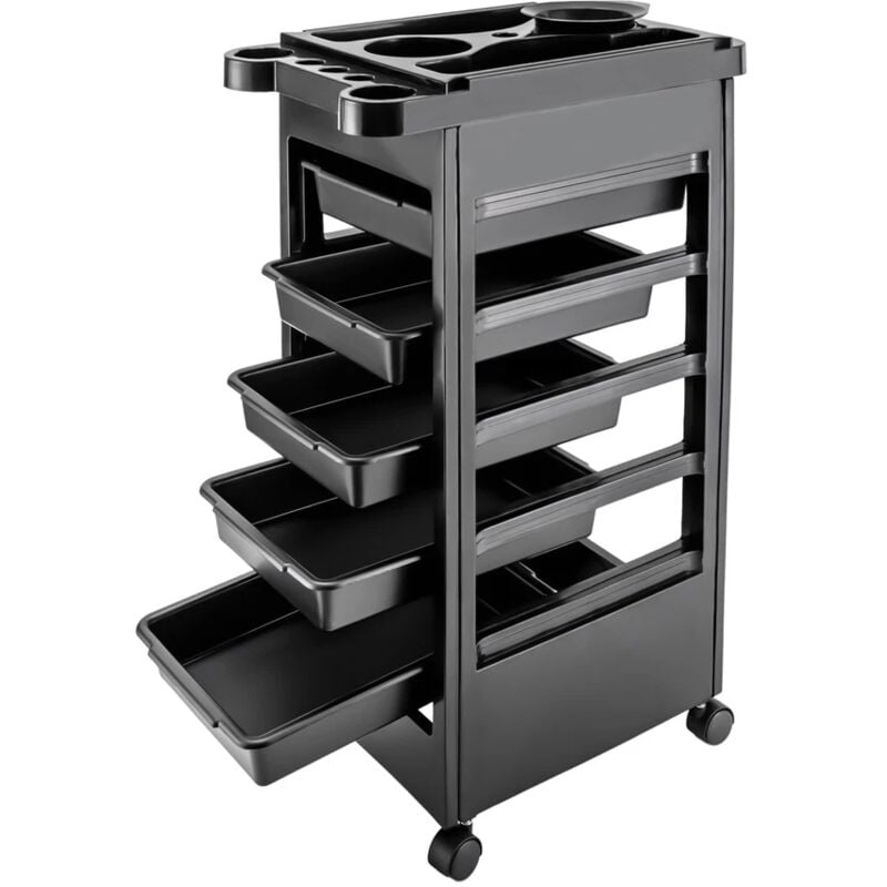 Chariot roulant de salon de coiffure à 5 étages Noir Chariot de salon de coiffure à tiroirs