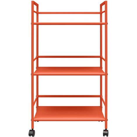 Chariot roulant en métal orange – 3 étagères – Dimensions 30,11 H x 16,81 L x 11,4 P – Roulettes verrouillables pour stabilité