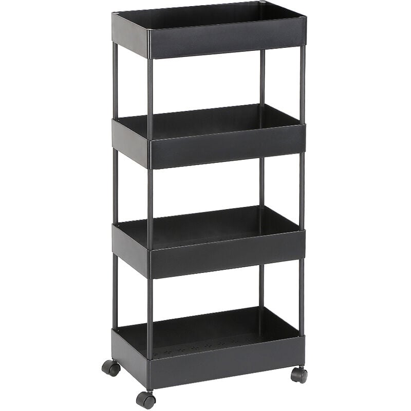 Haloyo - Chariot à roulettes, Étagère Rangement Cuisine à 4 Niveaux, Cadre en Acier Inoxydable Chariots de Cuisine sur roulettes 40 22 90cm le noir